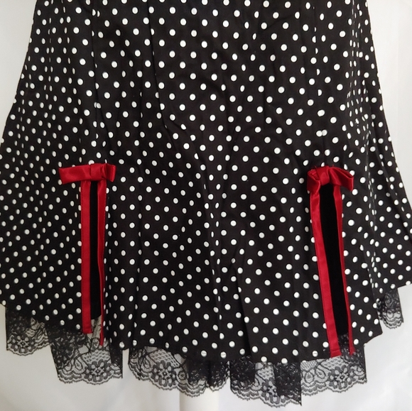 BCX Strapless Black White & Red Polka Dot Dress - Picture 2 of 8